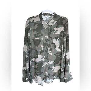 Hippie Rose | Camouflage Button-Up Blouse Women’s XL | Lightweight Rayon Top